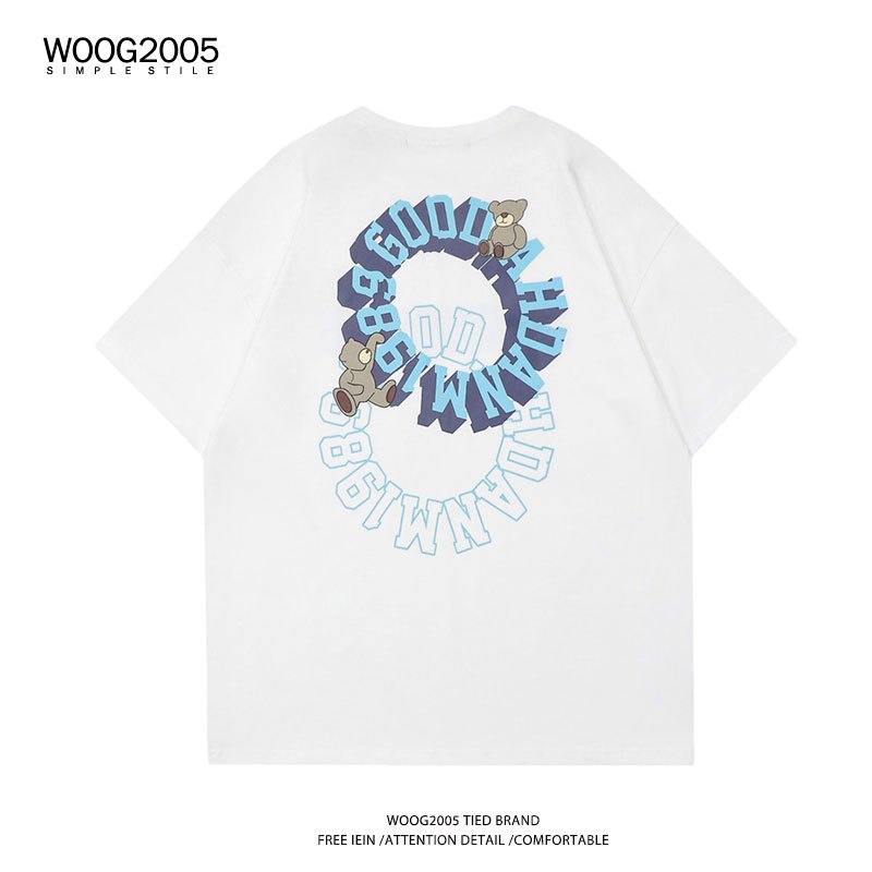 WOOG2005短袖T恤男ins美式复古潮牌潮流国潮情侣装衣服半袖夏季t