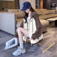 唐狮秋季新款女连帽袖子拼色卫衣外套百搭时尚韩系休闲潮流
