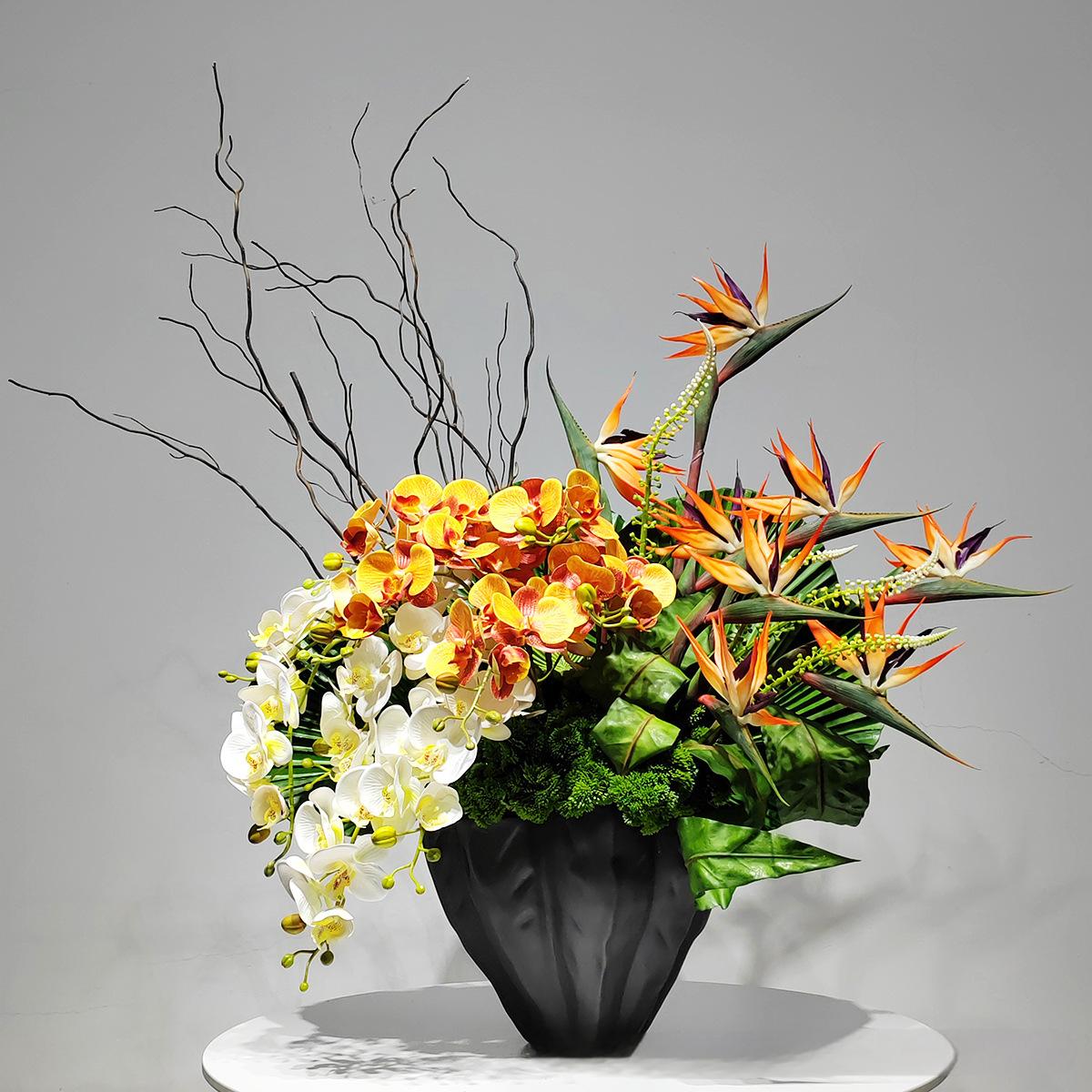 小窝厘 现代仿真花花艺仿真蝴蝶兰盆景插花装饰客厅摆设 (陶瓷花器+仿真花+干枝)货号1396*高清大图