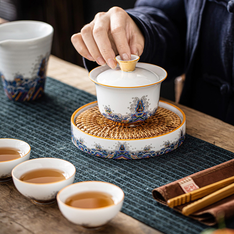領藝 皇家御品三才盖碗茶杯大号壶承茶托泡茶功夫茶碗