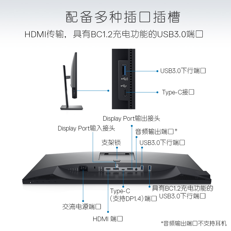 Dell/戴尔 UltraSharp 25英寸 2K显示器 IPS Type-C90W反向充电 HDR400 旋转升降 四边微边框 U2520DR高清大图