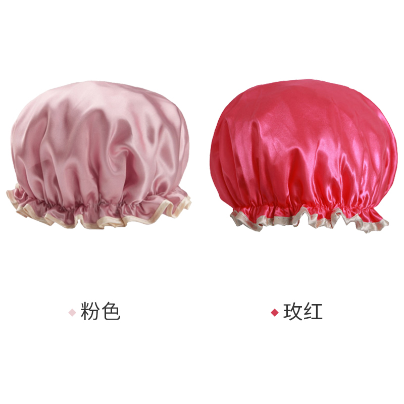 网红沐浴帽女防水长发洗澡双层加厚儿童成人款家用厨房防油防烟潮 三维工匠 [2个装]粉色+玫红高清大图