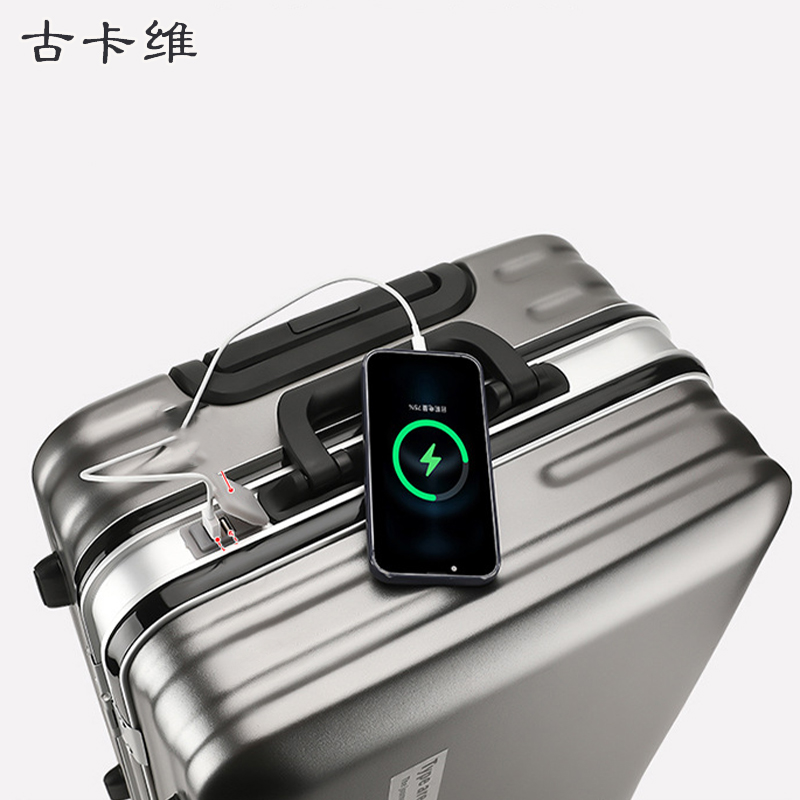 古卡维 行李箱 含充电接口 香槟色20寸铝框款A1123-5/个高清大图