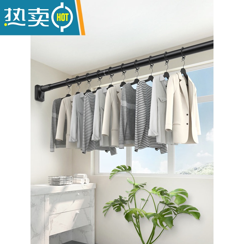 敬平阳台外伸缩晾衣杆固定式不锈钢杆晾衣架支架墙上顶装凉衣捍挂衣杆 [黑]0.7~1.2米墙距适用高清大图