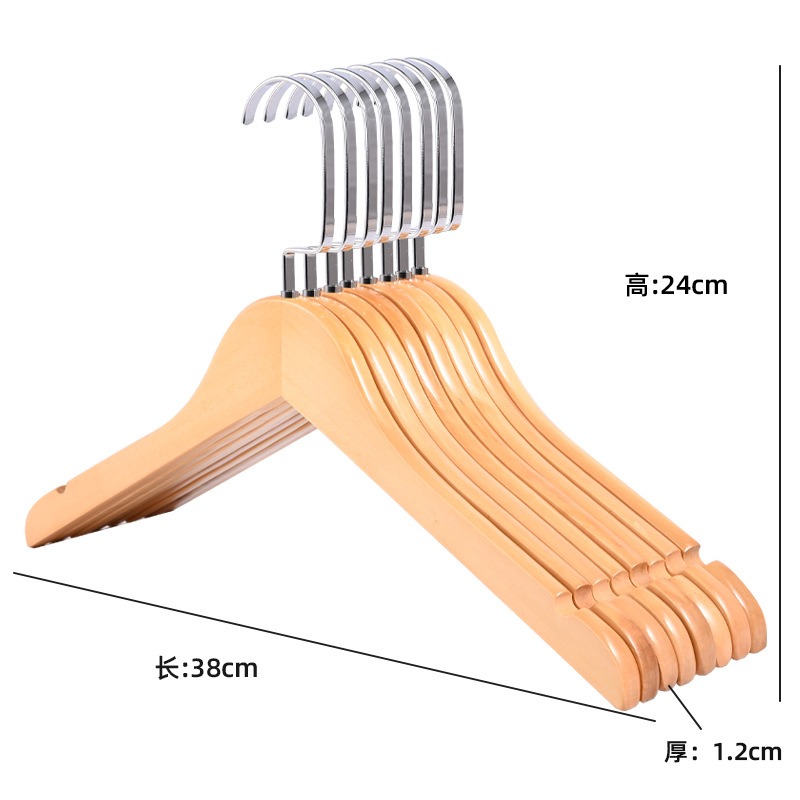 华普思艺酒店木质衣架加粗款家用无痕防滑木头裤架衣服撑子复古实木晾衣架女款-枫木本色扁钩人字架10个装