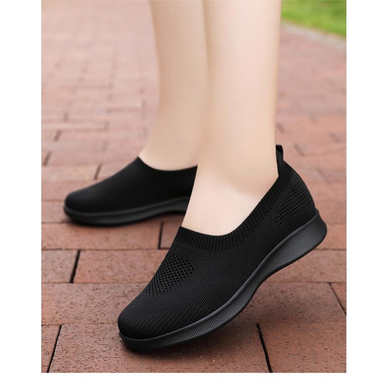 ideamini老北京布鞋女全黑色轻便上班工作鞋一脚蹬妈妈网面鞋透气孕妇