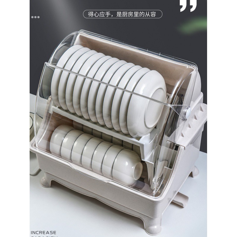 带盖碗碟架放碗架收纳盒双层沥水架装碗筷收纳箱厨房碗柜置物架碗收纳层架 三维工匠高清大图