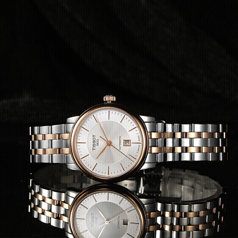 天梭tissot卡森臻我系列钢带机械女表t1222072203101