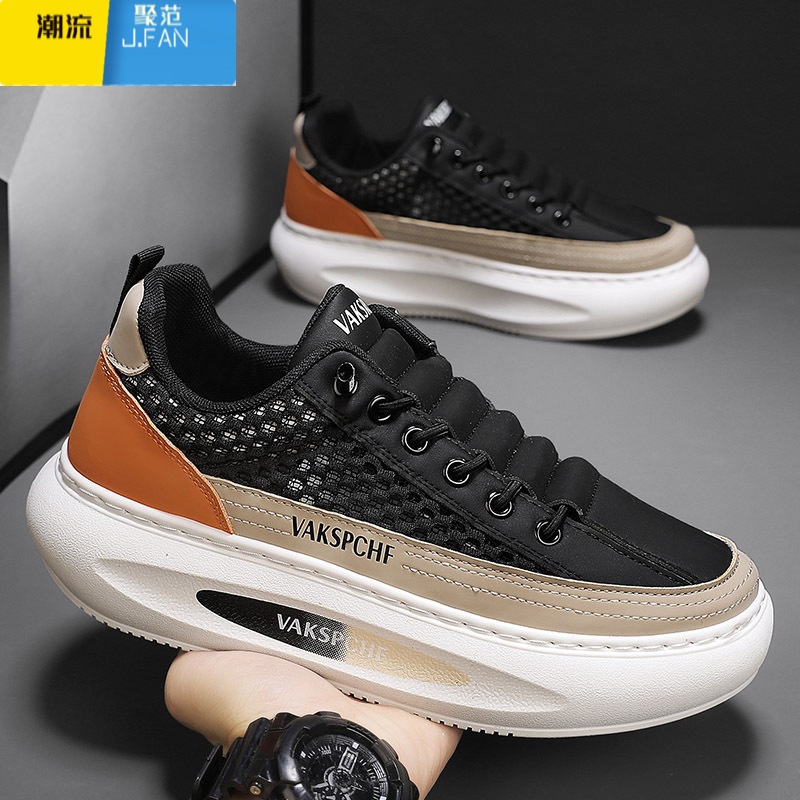 聚范一脚蹬男鞋夏季网面透气运动休闲工作板鞋厚底男士增高老爹潮鞋子高清大图