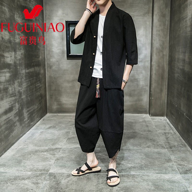 富贵鸟 Fuguiniao 民族服装富贵鸟21春夏新款棉麻男装中国风套装唐装七分袖棉麻汉服两件套男潮流 价格图片品牌报价 苏宁易购赛森服饰专营店