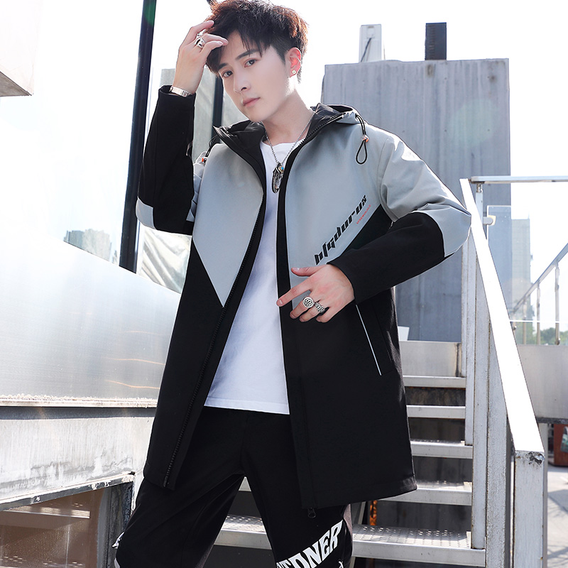 SUNTEK青少年春秋款中长款风衣男春季帅气夹克初中高中学生休闲春装外套风衣高清大图