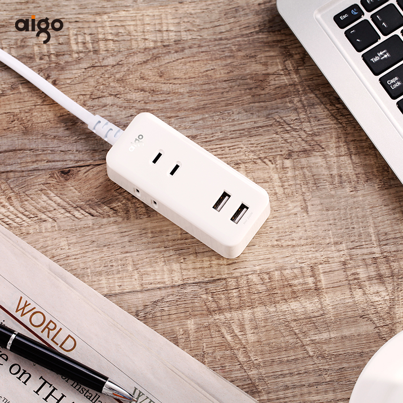 爱国者(aigo) 2USB+3位2极插孔插线板/插排/插座 迷你/出差旅行充电器/桌面 全长2米 F0320 20B