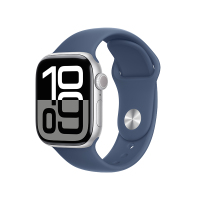 MX1K3CH/B Apple Watch S10 GPS 42 毫米银色铝金属表壳 丹宁色运动型表带-M/L