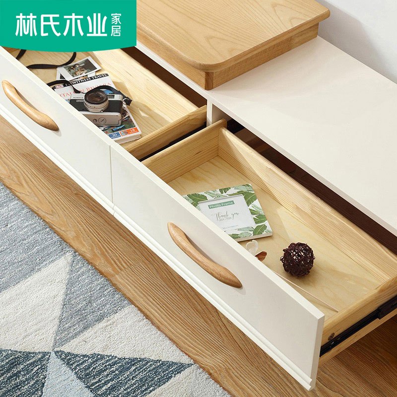 林氏木业电视柜组合 现代客厅北欧电视柜茶几组合实木脚电视机柜子LS068M1-A