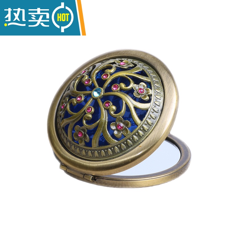 敬平可爱翻盖化妆镜随身便携折叠小镜子玻璃复古铜镜子圆形补妆镜女用 古风2便携式用镜高清大图