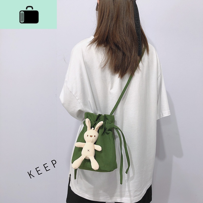 2020新款韩国ins可爱小包包少女帆布小水桶chic学生女单肩斜挎包NEWLAKE高清大图