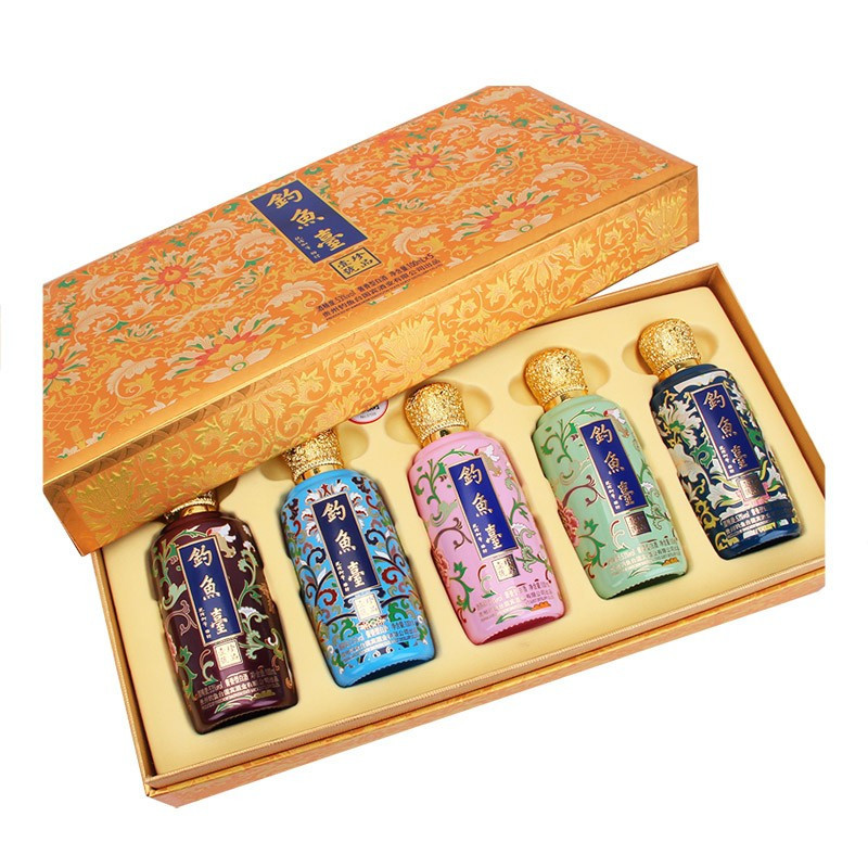 钓鱼台珐琅彩珍品一号53度酱香100ml*5瓶五彩缤纷小酒版收藏送礼