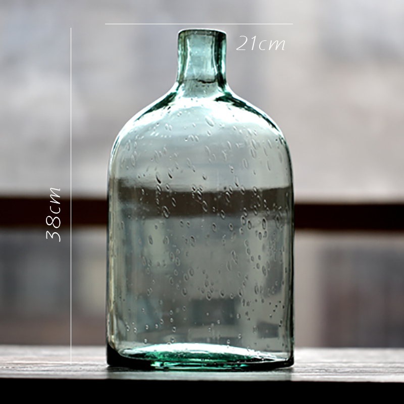 美帮汇玻璃花瓶落地台面艺术玻璃器皿软装饰美式粗放手工 清潭绿B高清大图