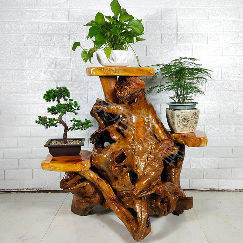 根花架实木根艺摆件客厅多层绿萝盆景鱼缸随形原木树根底座安心抵