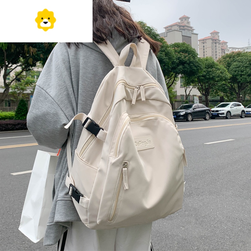 FENGHOU大容量纯色书包大学生背包女双肩夏简约日系百搭高中生小众电脑包_787 奶白色（收藏送小礼物）