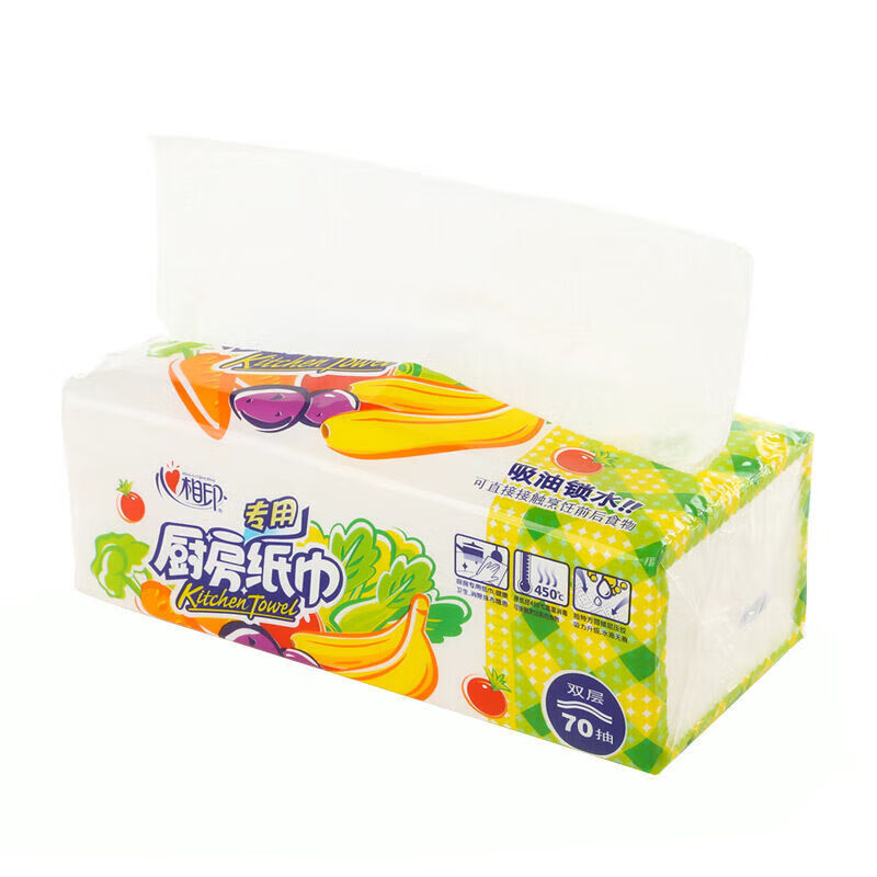 心相印(Mind Act Upon Mind) 无印花抽纸厨房纸70抽 12包塑装KDT170高清大图