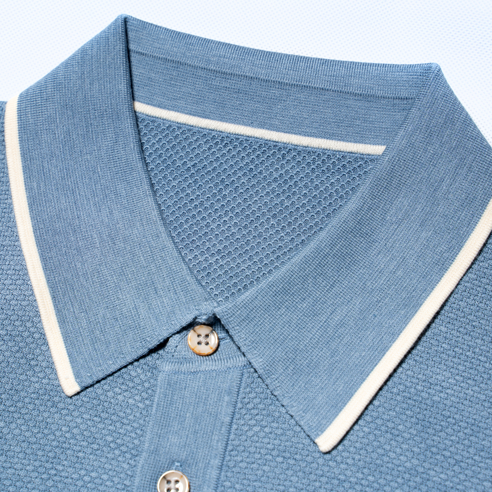 尘界浅蓝色polo衫男士短袖t恤2025新款夏季高级感翻领上衣男款高清大图