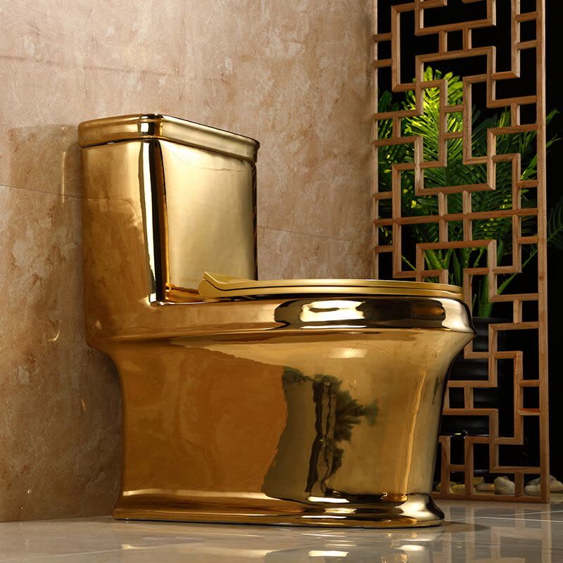 金色马桶座便器超漩式酒店卫生间抽水防臭家用个性创意陶瓷坐便器纯金色马桶波迷娜BOMINA图片