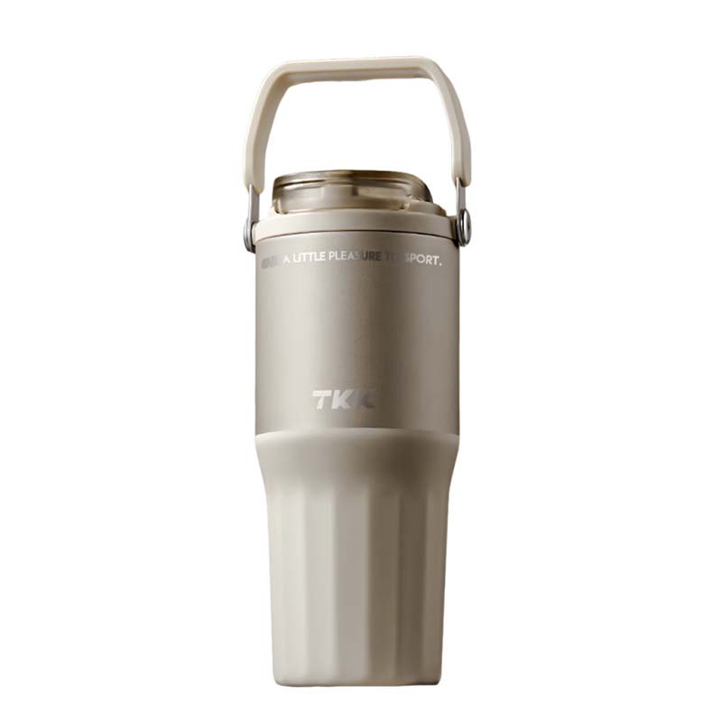 TKK 悦界双饮口拎拎杯 保温杯 吸管水杯 内喷陶 316不锈钢 TKK2039 700ML 金瓷白 / 个