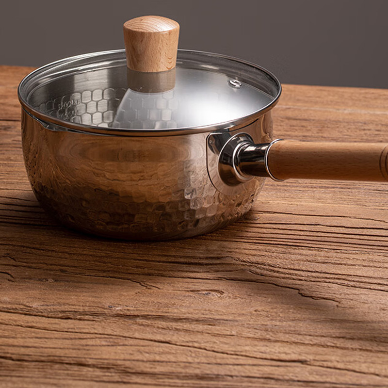 三禾奶锅16cm快速导热无涂层304不锈钢强雪平锅TXPG01高清大图