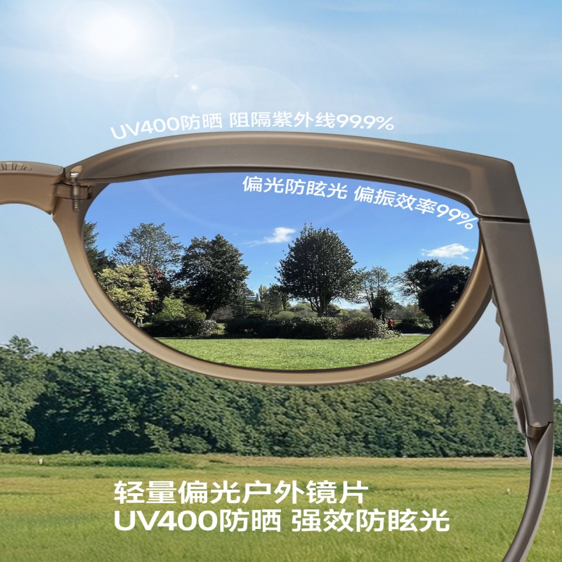 蕉下方形大框折叠近视套镜(高框头)FD496 黑色镜框-灰色镜片高清大图