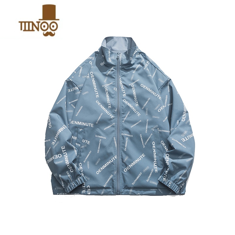 YANXU满印两面穿外套男款潮牌痞帅宽松大码韩版潮流运动休闲夹克高清大图