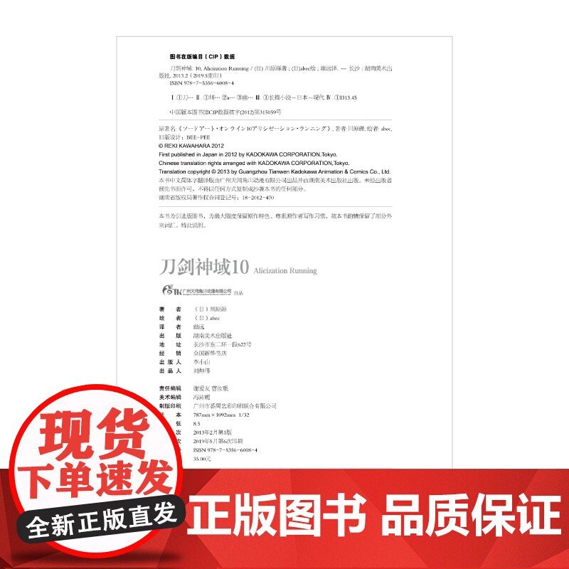 刀剑神域10.Alicization Running 川原砾 湖南美术出版社 正版书籍高清大图