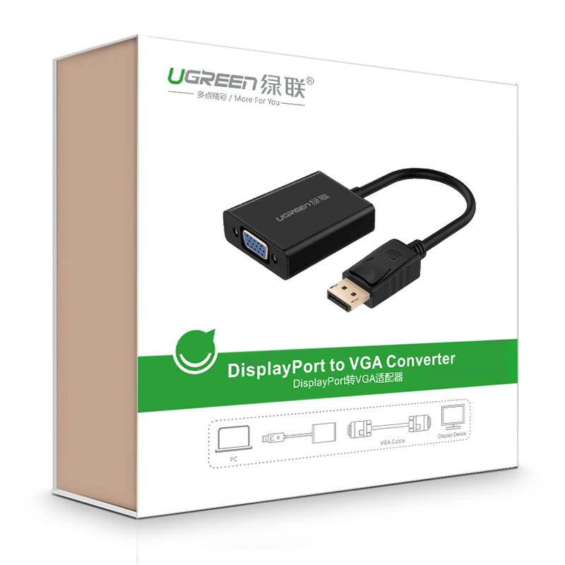 绿联 20414 DP转VGA转换线 Displayport转VGA母头 (黑色)(单位：条)