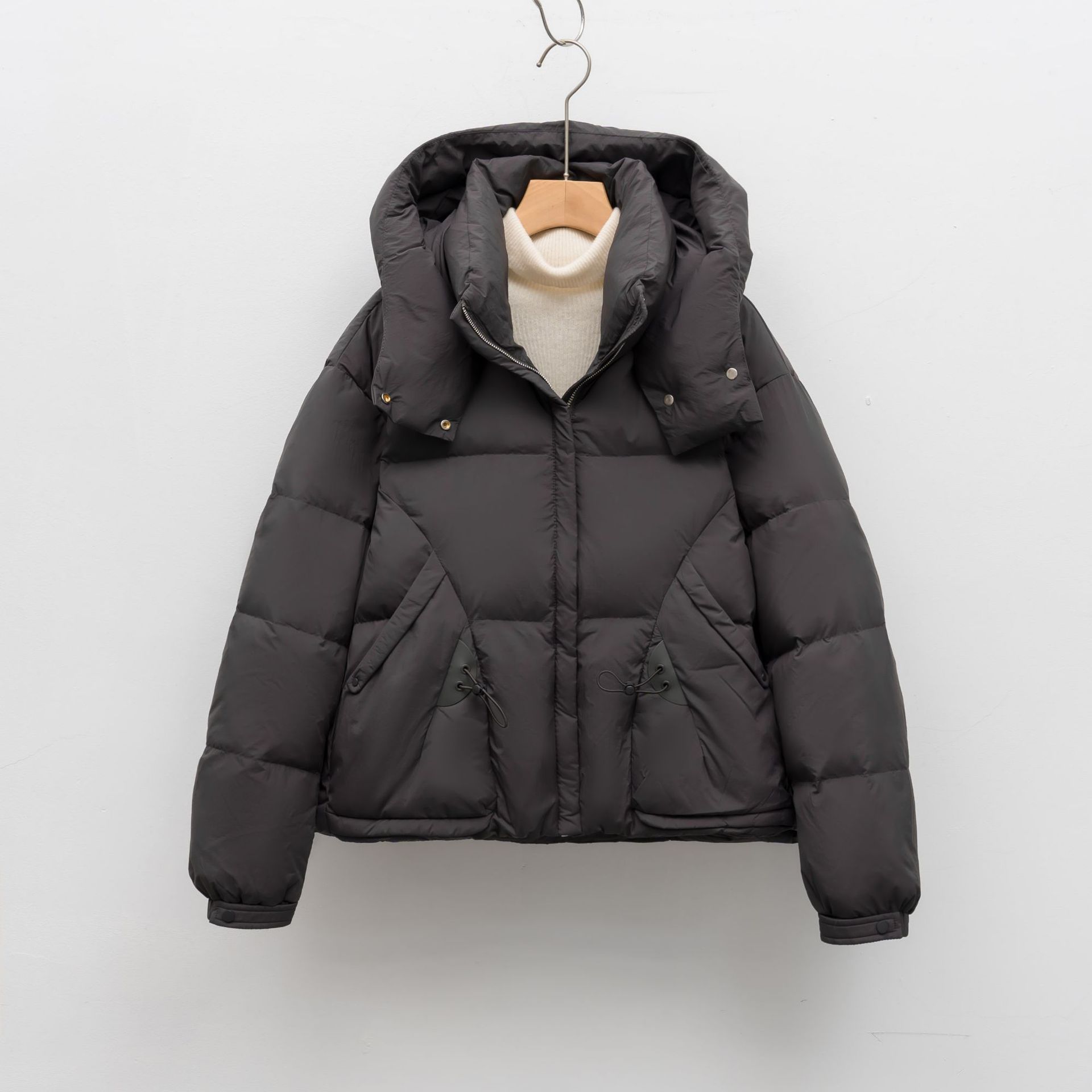 90绒鸭绒简约保暖新款加厚宽松女羽绒服外套_64 灰色 L