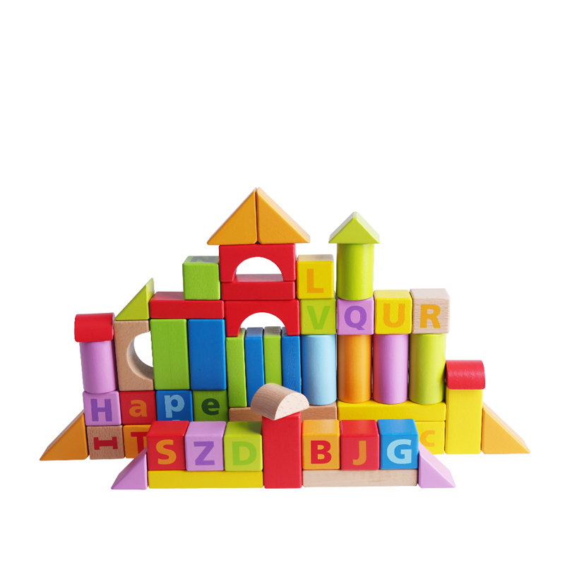 Hape60块益智积木字母几何玩具1-6岁宝宝儿童拼装益智玩具木头制男孩女孩玩具