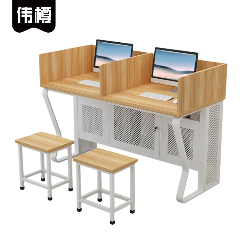 伟樽多媒体电脑桌带屏风一桌二凳140*60*75cm套高清大图
