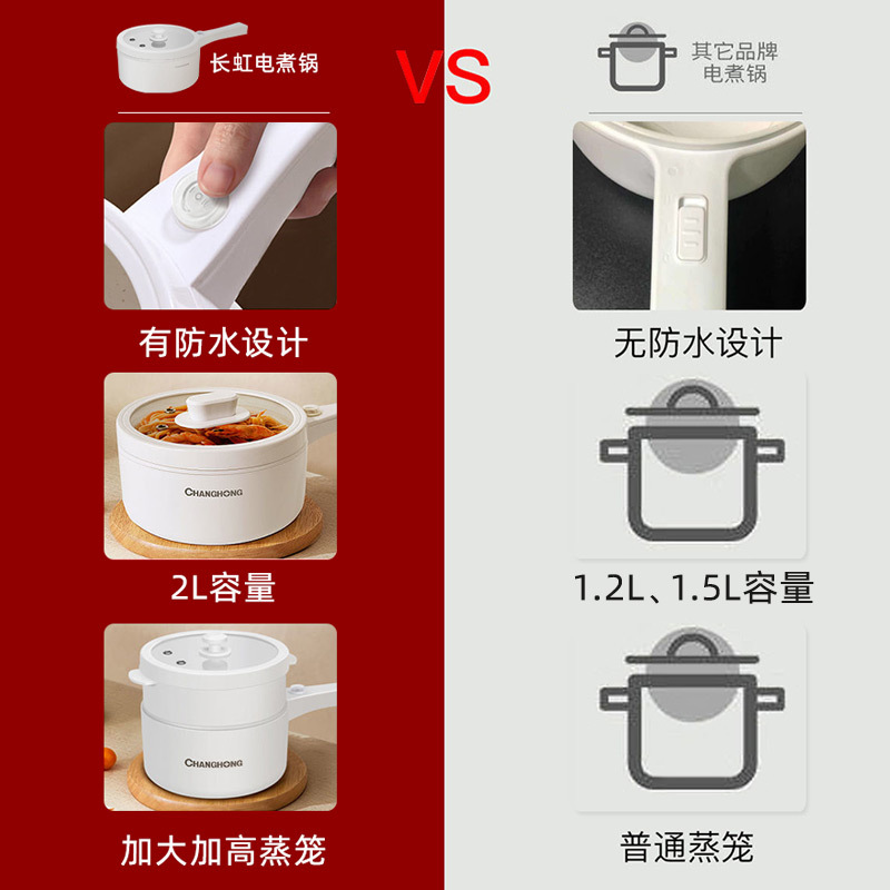 长虹(CHANGHONG)电火锅 家用电煮锅 宿舍学生锅多功能一体小型电炒锅 炒菜煮面锅双档可调带蒸笼 CHG-AL02