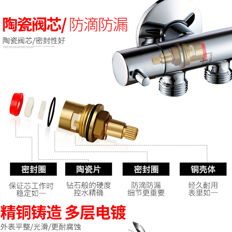 潜水艇角阀全铜冷热通用三通角阀 陶瓷芯马桶热水器龙头卫浴F401/F402高清大图