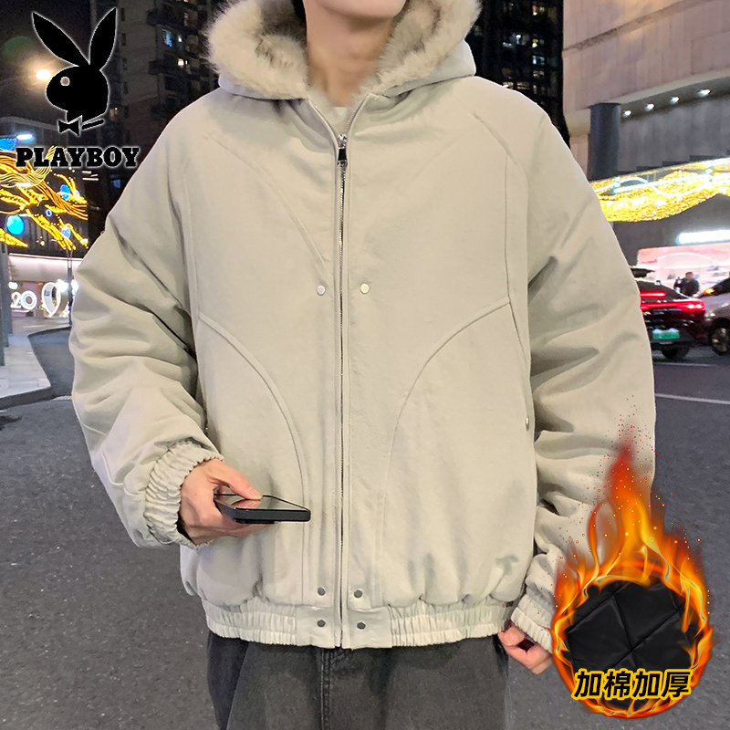 花花公子新款高品质秋冬加棉加厚棉衣男港风座山棉服_64高清大图