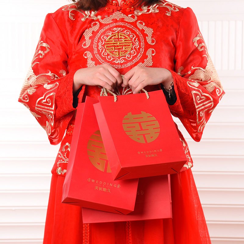 趣涉家居结婚庆用品红色喜袋手提纸袋礼品糖果包装礼盒喜糖盒婚礼回礼袋子收纳用品收纳包