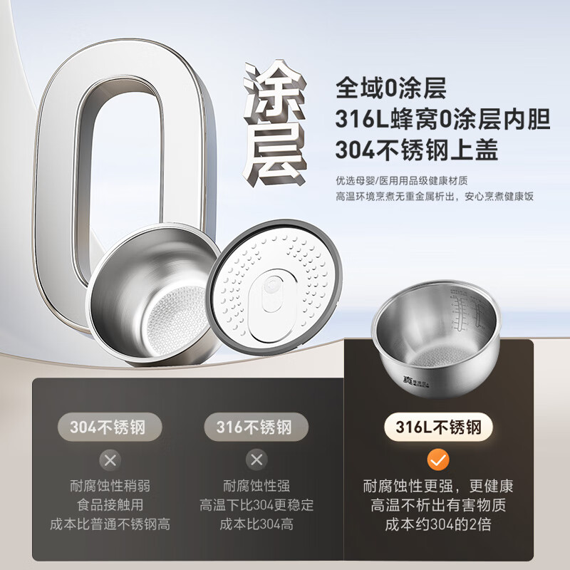 美的(Midea)电饭煲0涂层花瓣IH加热无涂层316L不锈钢内胆智能家用4升电饭锅 MB-40HB2高清大图