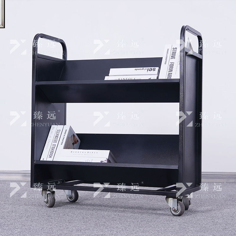 臻远 ZY4092910 档案室推车图书馆小推车手推车 2层V型书车黑色高清大图