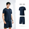 361°运动套装男夏季新款跑步T恤健身短裤两件套男子运动服潮 S 深墨蓝/深墨蓝