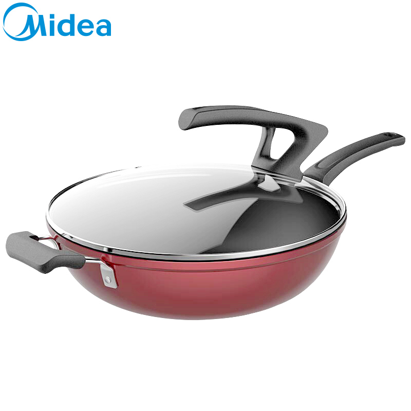 美的(Midea)不粘锅炒锅 32cm厚底无油烟煎炒锅具 可立盖燃气电磁炉通用炊具CL32T1