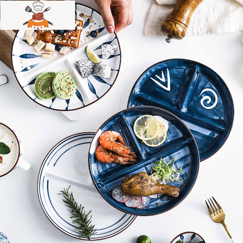 敬平分格餐盘子家用日式餐具一人食减脂分餐陶瓷早餐托盘艺术家餐减脂高清大图