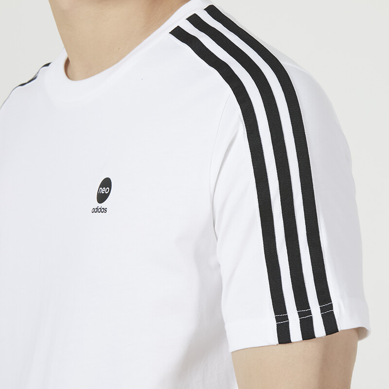 阿迪达斯(Adidas)NEO短袖男装套头衫夏季款运动服透气时尚潮流三条纹圆领上衣T恤衫
