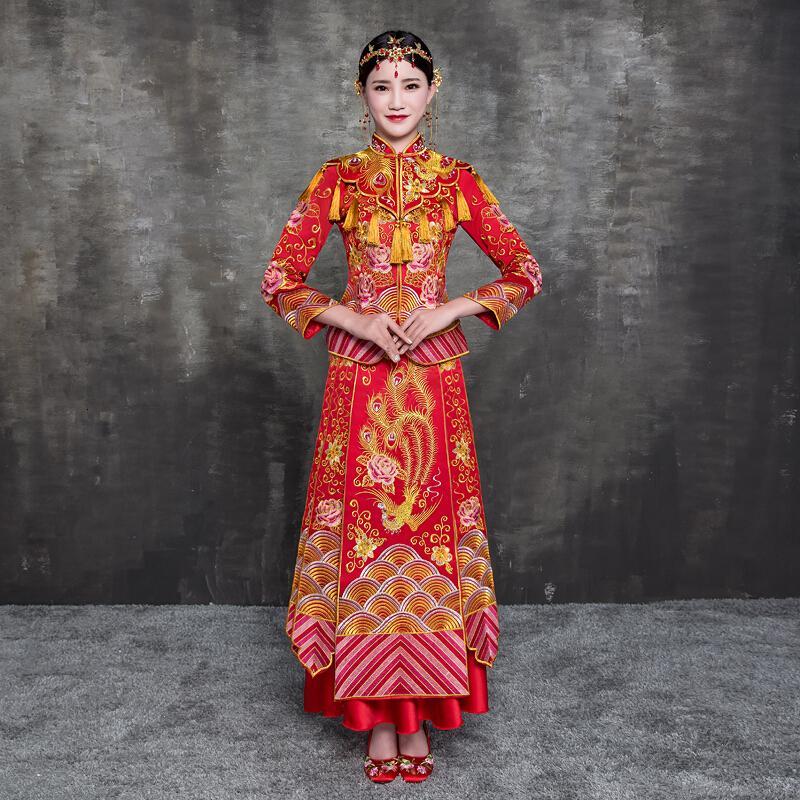 新郎新娘红色中式婚服古装婚礼服敬酒服古代婚纱男女套装