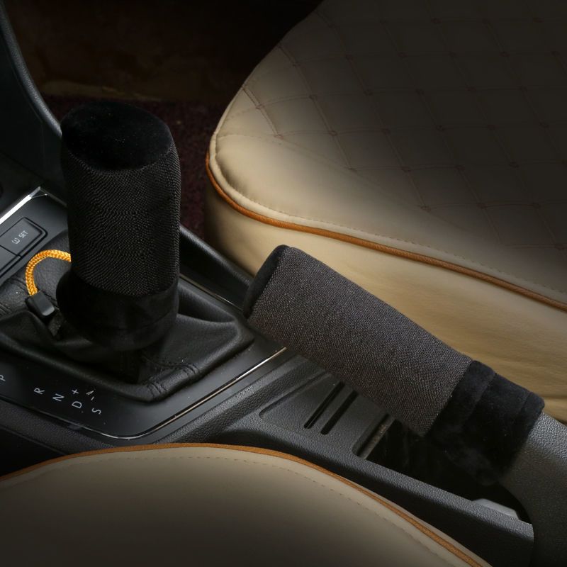 粗亚麻紫色两件套汽车亚麻四季档把套手刹套通用型挡位套手刹套手动挡