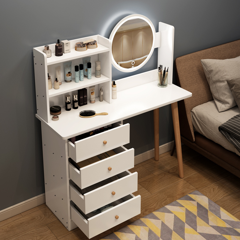 少女心梳妆台带灯轻奢闪电客卧室网红北欧化妆台简约创意化妆桌收纳柜