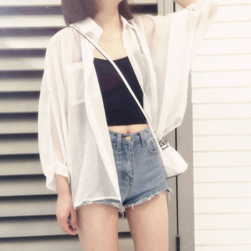 夏季韩版宽松长袖开衫外套女衬衫东南亚女装纯色薄款风衣防晒衣女_975